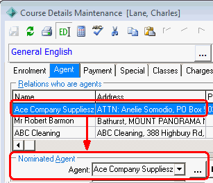 Course Details Maintenance - Agent tab (Nominated agent)