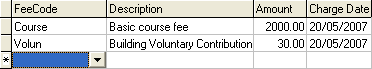 Course Details Maintenance - Charges tab (grid)