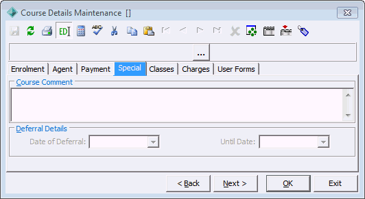 Course Details Maintenance - Special tab