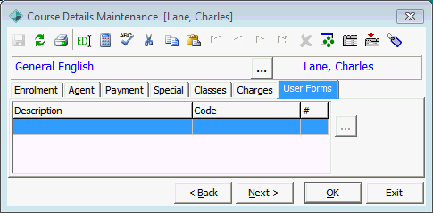 Course Details Maintenance - User Forms tab