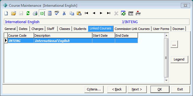 Course Maintenance - Linked Courses tab