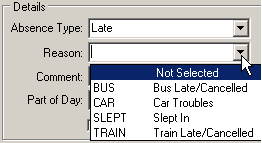 Create Absence Event window (Details area)