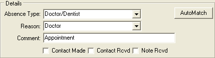 Create Absence Event window (Details area)