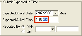 Create Absence Event window (Submit Expected In Time area)