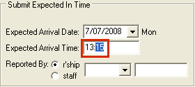Create Absence Event window (Submit Expected In Time area)