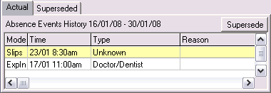 Create Absence Event - Actual tab
