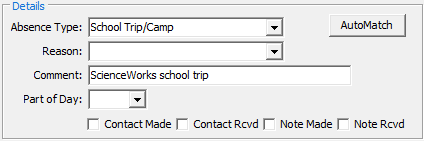 Create Absence Event - Excursion Out and In (populated, 1, no Approved field)