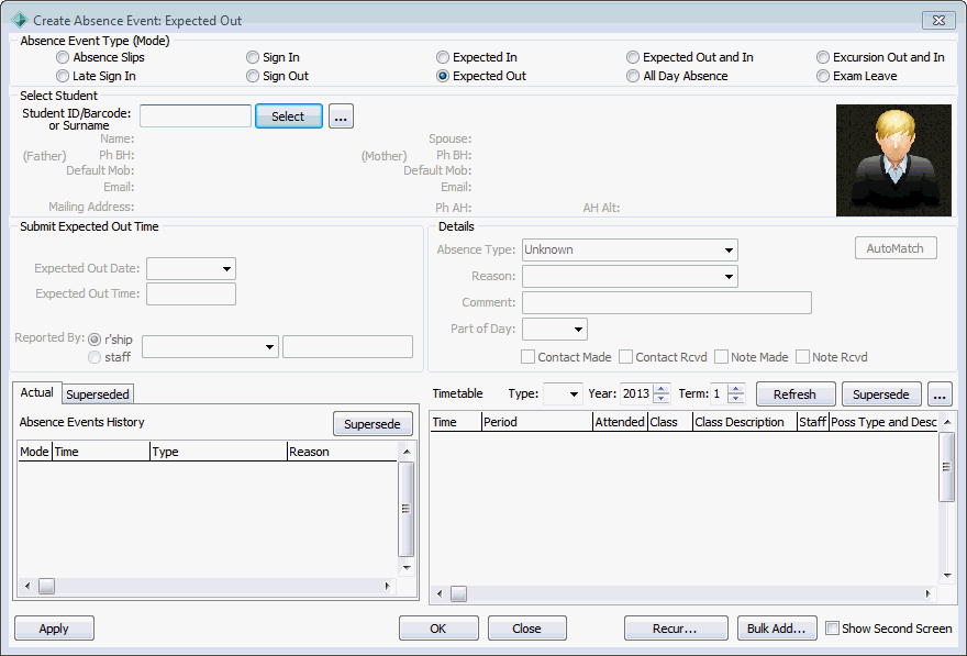 Create Absence Event - Expected Out (cut down, added area)