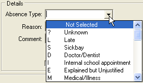 Create Absence Events window (Details area, cutdown)