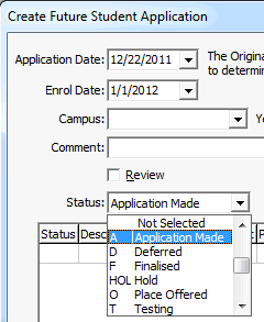 Create Future Student Application (Status field)