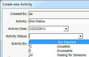 Create New Activity window (cut down)