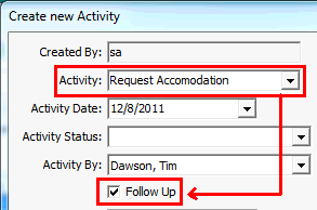 Create New Activity window (cut down)