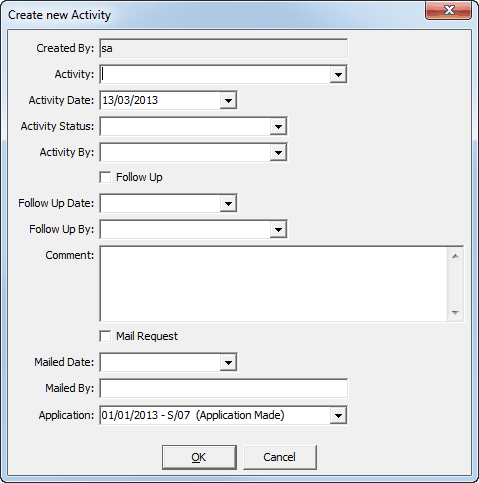 Create new Activity window (future students)
