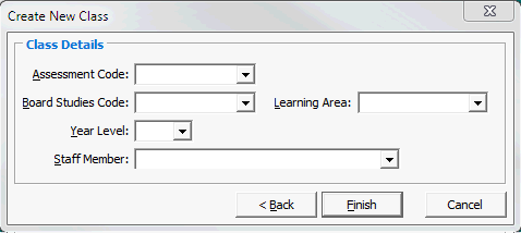 Create New Class - Class Details window