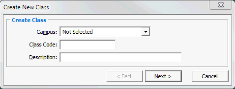 Create New Class - Create Class window