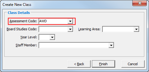 Create New Class window (awards example, window 2)