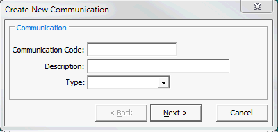 Create New Communication - Communication window