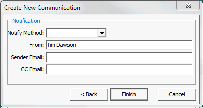 Create New Communication - Notification window