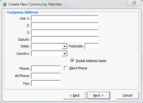 Create New Community Member - Company Address window