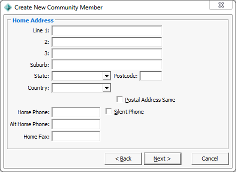 Create New Community Member - Home Address window