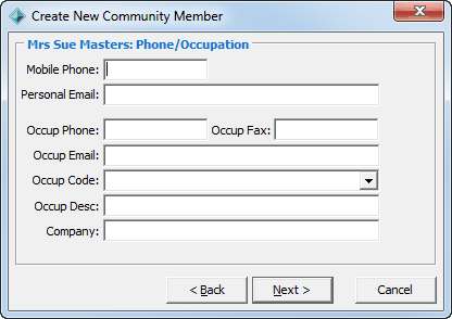 Phone Occupation window (spouse)