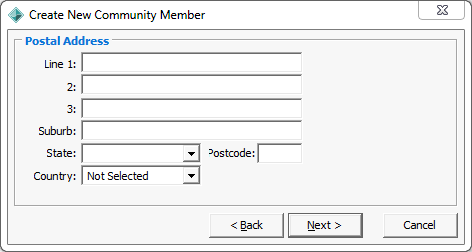 Create New Community Member - Postal Address window