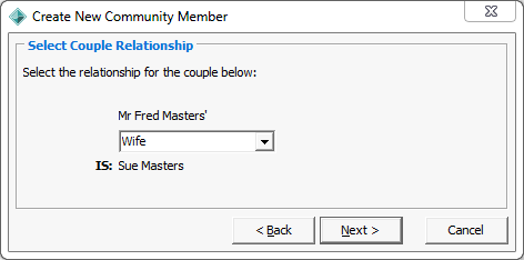 Create New Community Member - Spouse Name window