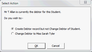 Create New Debtor (select action dialog, student billing)