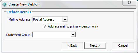 Create New Debtor - Debtor Details window