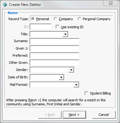 Create New Debtor