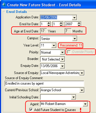 Create New Future Student - Enrol Details (cut down)