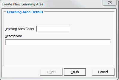 Create New Learning Area window