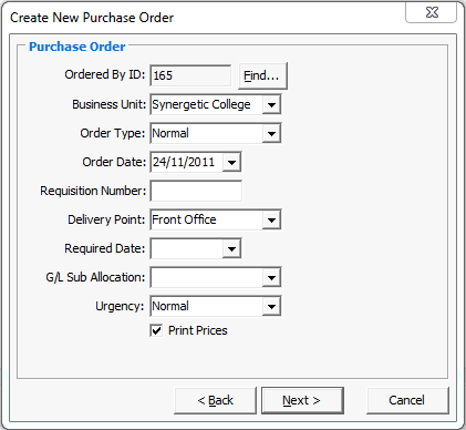 Create new purchase order
