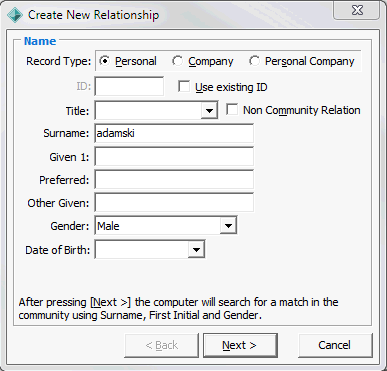 Create New Relationship - Name window (adamski)