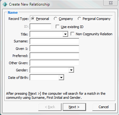 Create New Relationship - Name window