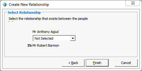 Create New Relationship - Select Relationship (agent,1)