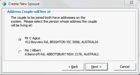 Create New Spouse - Address Couple will live at window