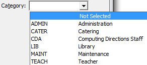 Create New Staff Member - Staff Details window (cut down, Staff Category)