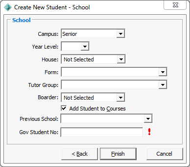 Create New Student - School Window