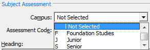 Create New Subject Assessment (Campus drop-down menu)