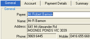Creditor Maintenance - General tab (cut down)