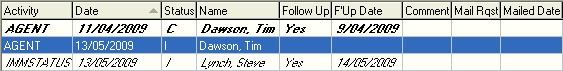 Current Student Maintenance - Activity tab (grid area)