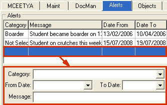 Current Student Maintenance - Alerts tab (cut down)