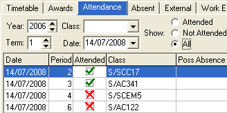 Current Student Maintenance - Attendance tab (cut down)