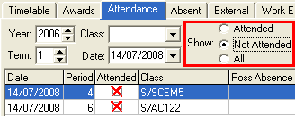 Current Student Maintenance - Attendance tab (cut down)