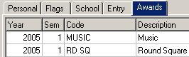 Current Student Maintenance - Awards tab (cut down, grid area)