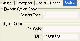 Current Student Maintenance - Codes tab (fields for roll returns)