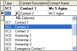 Current Student Maintenance - Contacts tab (Type field)