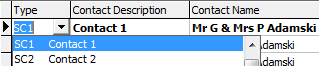 Current Student Maintenance - Contacts tab (grid, Type drop-down)
