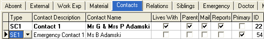 Current Student Maintenance - Contacts tab